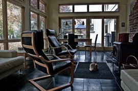 暖炉,庭,リビング